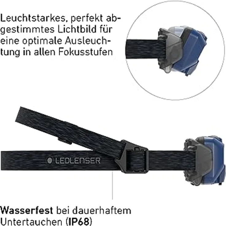 Ledlenser HF6R Core, aufladbare Stirnlampe mit Digitalfokus, 800 lm Lichtleistung, wasserfest, blau – Bild 4
