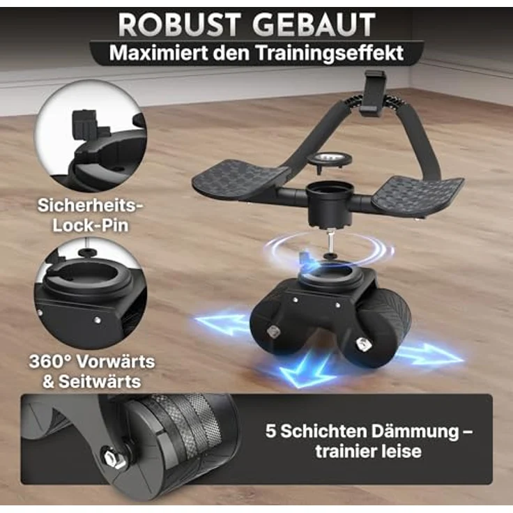 NEOLYMP Bauchroller – Patentierter Bauchtrainer mit Unterarm-Auflagepads, extra breiter Stabilität, 5 Einstellstufen für gerade & seitliche Rollouts, integrierte Handyhalterung – Bild 3