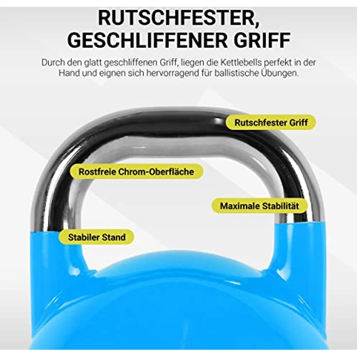 MSPORTS Kettlebell Competition 12 kg | Professional Studio Qualität | inkl. Übungsposter | Wettkampf Kugelhantel – Bild 4