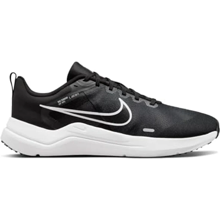 Nike Herren Downshifter 12 Laufschuh, atmungsaktives Mesh-Obermaterial, leichte Außensohle, Schwarz/Weiß-Dk Smoke Grey, 44.5 EU – Bild 8