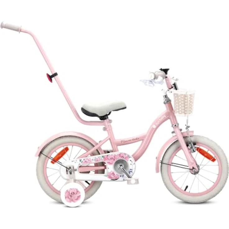 Sun Baby Flower Retro Kinderfahrrad 14 Zoll mit Schubstange, Rosa, für Kinder bis 50 kg – Bild 1