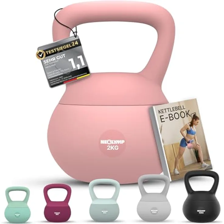 NEOLYMP Soft Kettlebell, bodenschonende & leise Kugelhantel mit Eisensandfüllung, ergonomischer Softgriff, 2–12 kg, ideal fürs Homegym