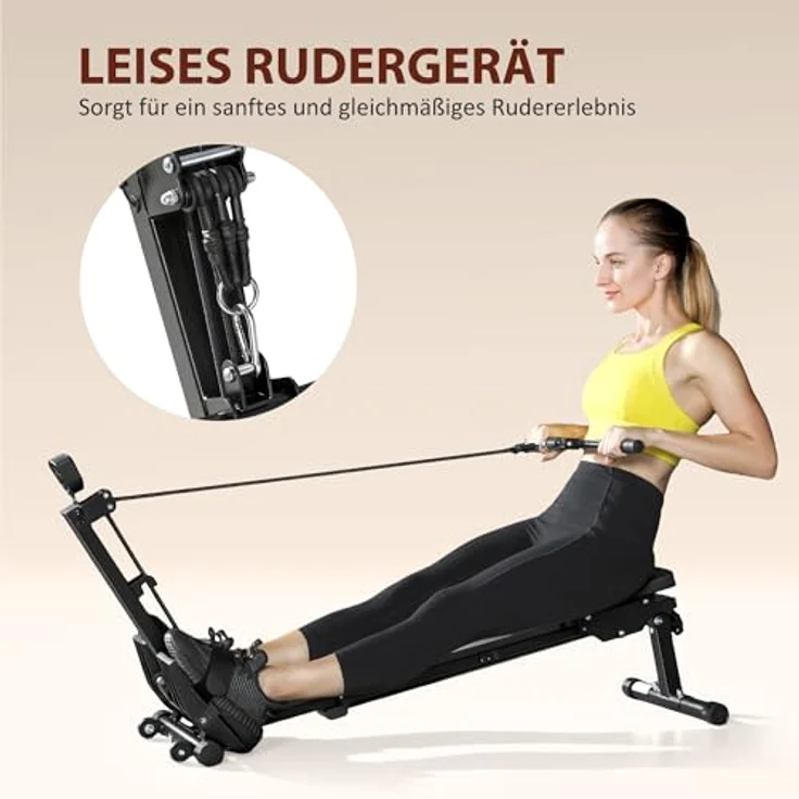 SPORTNOW Rudergerät für Zuhause, leise Rudermaschine mit Seilsystem, LCD-Display, ergonomischem Sitz, rutschfesten Pedalen, belastbar bis 150kg – Bild 3