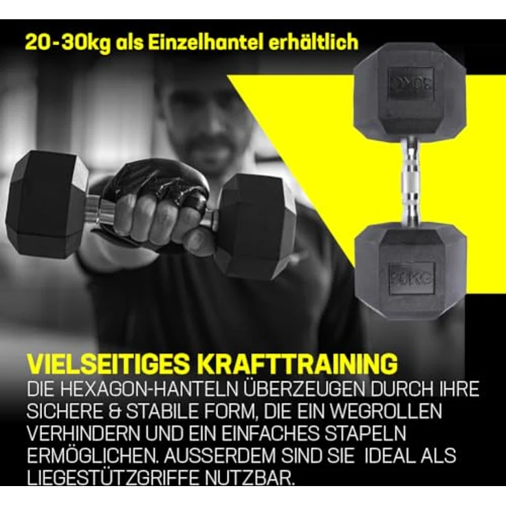 SPORTINATOR Hexagon Hanteln, 2er-Set (7,5 kg) aus Gusseisen mit Gummi-Beschichtung, rutschfester Griff, bodenschonend, ideal für Krafttraining & Fitness – Bild 4