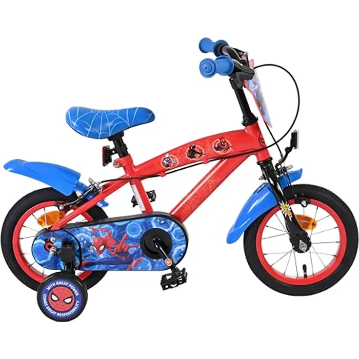 Volare Marvel Spider-Man Kinderfahrrad 12" für 3–5 Jahre | Hand- & Rücktrittbremse, abnehmbare Stützräder, Kettenschutz, reflektierende Komponenten, verstellbarer Sattel| optimal für Jungen & Mädchen – Bild 2