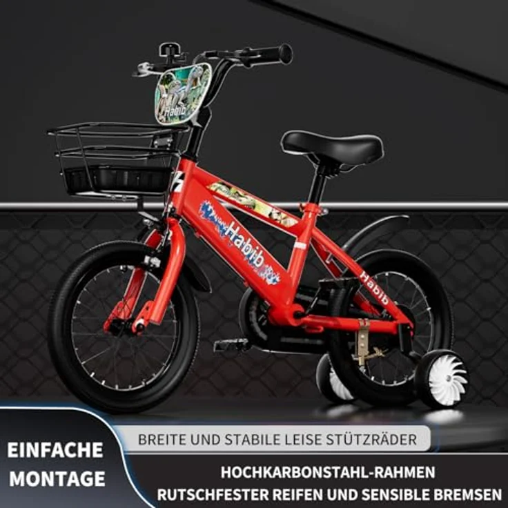 Habib Gruppe Dino-Fahrrad, Kinderfahrrad im Dinosaurier-Design mit 6-teiligem Schutz-Set, höhenverstellbar, bis 140 cm – Bild 2