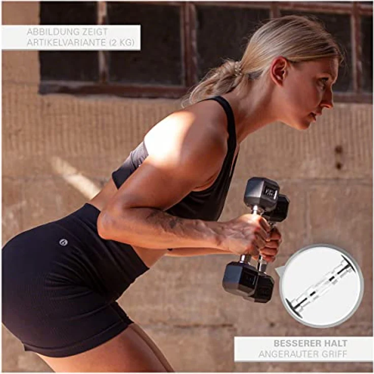 Hex Kompakthantel aus Gummi, 1 kg, Hexagon-Hantel – Bild 3