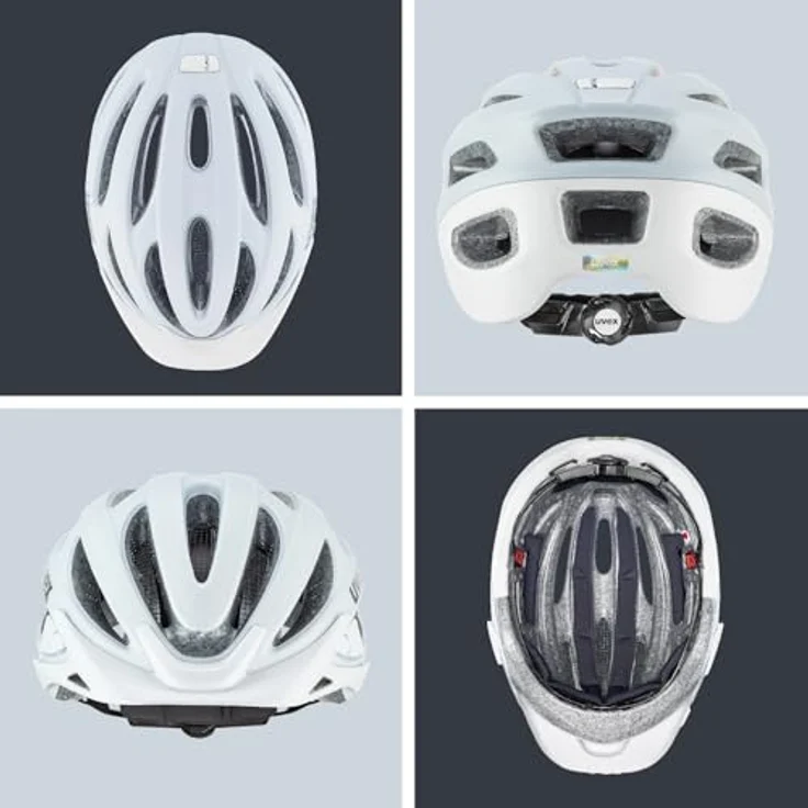 Uvex Sports true cc, Velohelm für 55 - 58 cm, moderne matte Oberfläche in cloud-white, 17 Belüftungsöffnungen, integriertes Fliegengitter und Sonnenblende – Bild 4