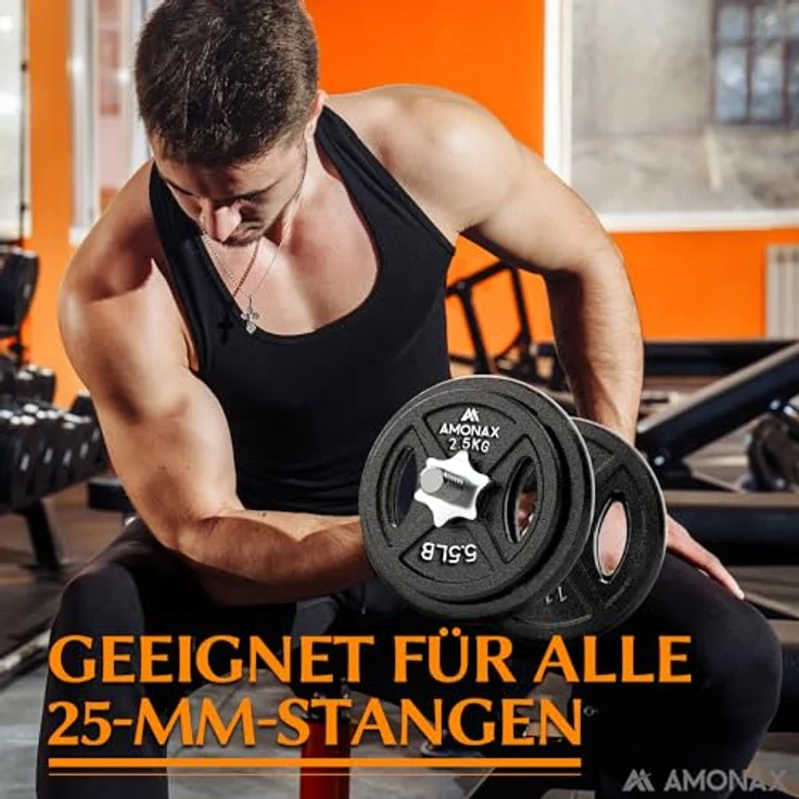 Amonax Hantelscheiben Set, 2,5kg, 5kg, 10kg Hantel Set für 25mm Gewichte Hantel Bar, Metall Hantelscheiben für Gewichtheben und Hip Thrust, hantelscheiben gusseisen für das Home Gym – Bild 3