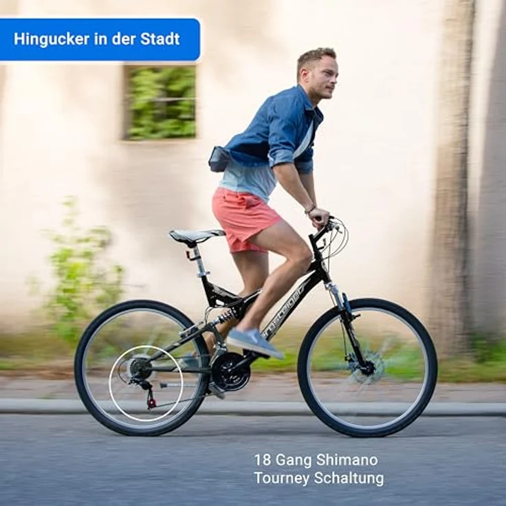 Bergsteiger Buffalo 26 Zoll Mountainbike, vollgefedert, 18 Gang-Schaltung, Scheibenbremse, geeignet ab 155 cm, Licht, Schutzblech – Bild 3