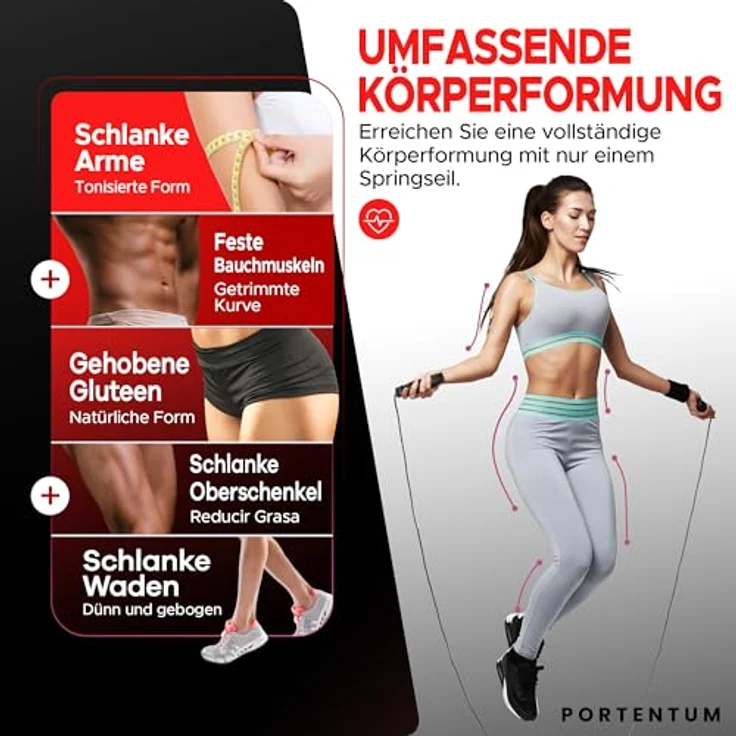 PORTENTUM Speed Rope, verstellbares Springseil mit ergonomischen rutschfesten Schaumgriffen, 2,8 Meter Länge, ideal für Fitness & Ausdauer, geeignet für Kinder und Erwachsene – Bild 2