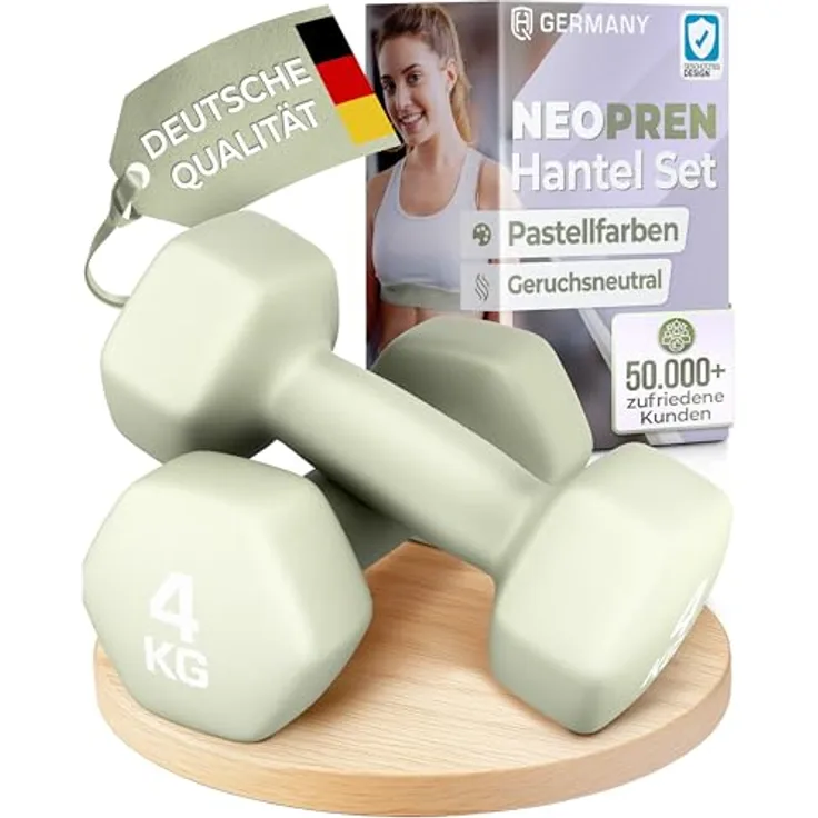 HQ Germany® Hanteln Set, 2x 4kg Neopren-Beschichtung in geruchsfreien Pastellfarben, ideal für Home-Workout