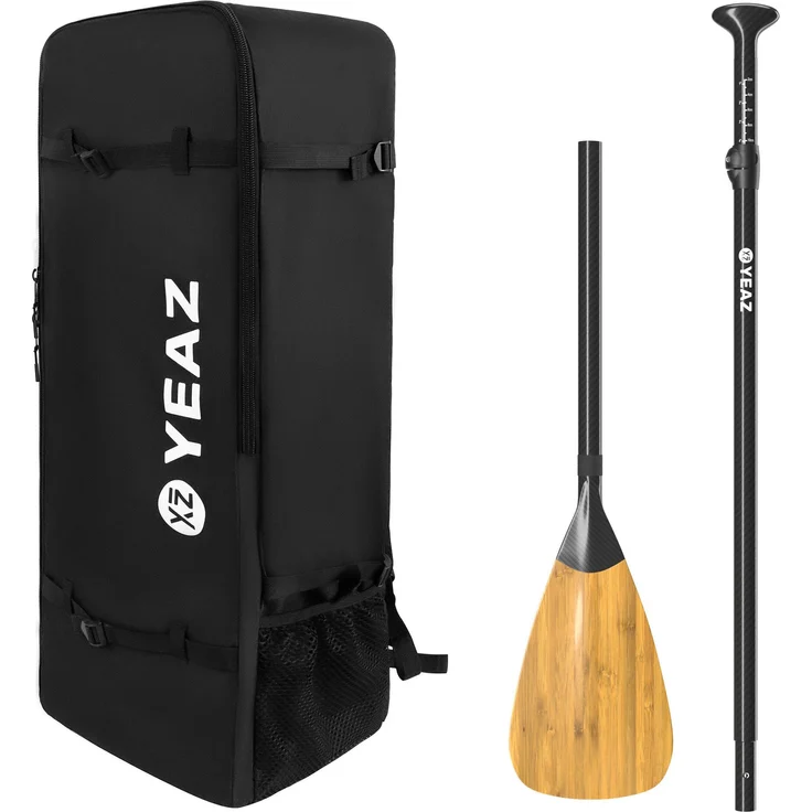 Yeaz YEAZ KIT BAMBOO, Rucksack & Carbon-Bambus Paddel, schwarz, abwaschbar, gepolsterte Gurte, optimal geformtes Paddelblatt