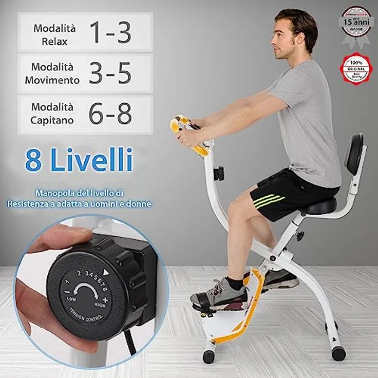 Ultrasport F-Bike 200B, Fahrradtrainer, faltbarer Heimtrainer, mit Rückenlehne, LCD Trainingscomputer, maximales Benutzergewicht 110 kg, Herzfrequenzmessung, 8 Widerstandsstufen, Orange/Weiß – Bild 5