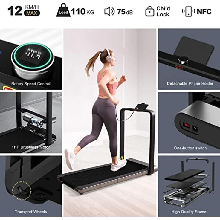 WalkingPad X21 Laufband für Zuhause, Doppelt Klappbar, 1-12 km/h Walking Pad mit APP & HD Display, Keine Montage Erforderlich – Bild 4