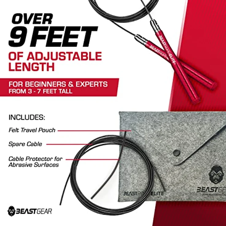 Beast Gear Elite-Springseil, Fitness-Speed-Rope für Erwachsene mit geriffelten Alu-Griffen, 3 Meter anpassbar, inkl. Seilschoner und Tragetasche für Indoor/Outdoor, ideal für Cardio, Boxen und MMA – Bild 4