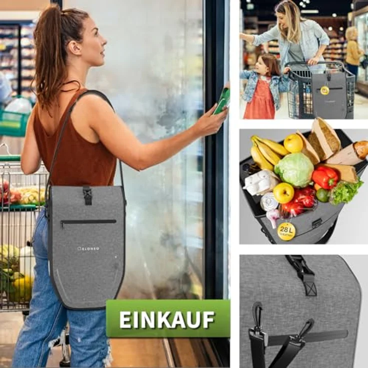 Eloneo Velotasche Gepäckträgertasche, 28 l, wasserdicht mit LED-Streifen und Reflektoren – Bild 4