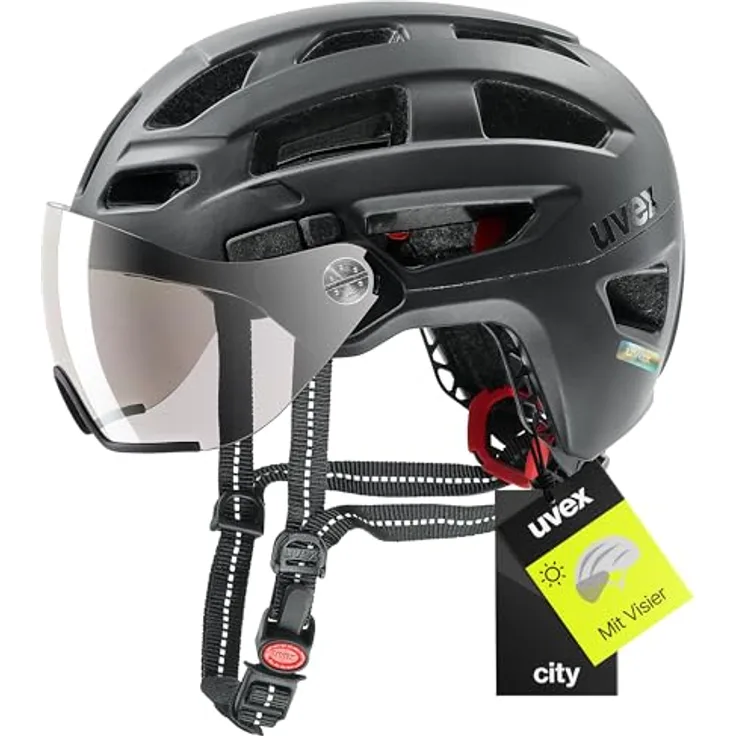 Uvex Sports Velohelm, matt schwarz, für Kopfumfang 56-61 cm, mit Visierscheibe und 19 Belüftungsöffnungen