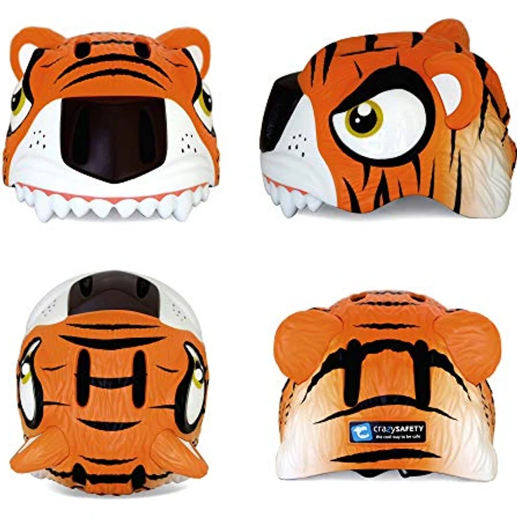 Crazy Safety Kinder Fahrradhelm 3D Tierhelm für 2-7 Jahre, verstellbar, mit LED-Rücklicht, Tiger Orange, 49-55 cm – Bild 2