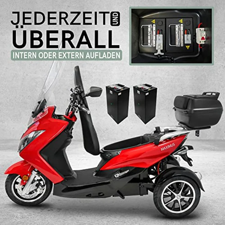 Rolektro Maximus MX3 E-Trike Elektromobil 25 km/h - 1500W Elektromoped für 2 Erwachsene - E-Moped 2 herausnehmbare Lithium Akkus - 3-Rad E-Mofa 140km Reichweite - Senioren-E-Dreirad Zulassung – Bild 4