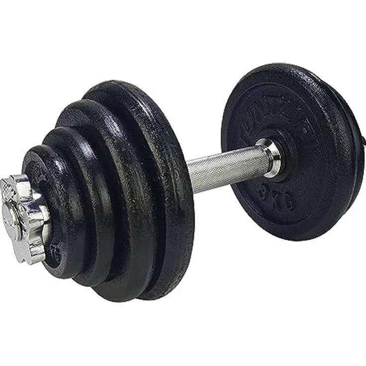 Tunturi Kurzhantelset, 8 x Kurze Hanteln mit 15 kg, Gusseisen-Hanteln 3 kg, 2 kg, 1 kg, 0,5 kg, 2 kg-Griff und 250 Gramm Schraubverschlüsse