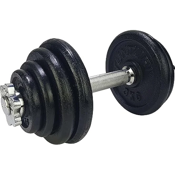 Tunturi Kurzhantelset, 8 x Kurze Hanteln mit 15 kg, Gusseisen-Hanteln 3 kg, 2 kg, 1 kg, 0,5 kg, 2 kg-Griff und 250 Gramm Schraubverschlüsse – Bild 1