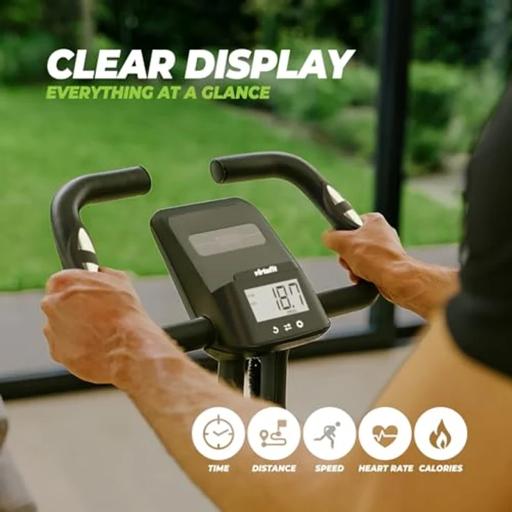 VirtuFit XB100i Klappbarer Heimtrainer, Ergometer mit höhenverstellbarem Sattel, Pulssensoren, Multifunktionsdisplay und Transportrollen – Bild 2