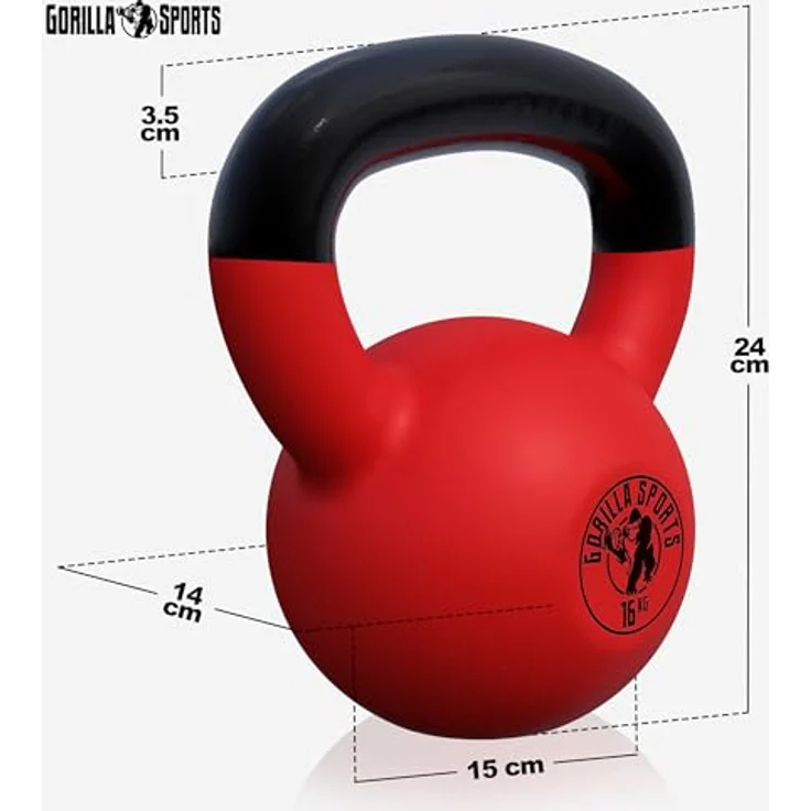 GORILLA SPORTS® Kettlebell - 2-32 kg Gewichte, Einzeln/Set, Gusseisen, Vinyl Beschichtung, Bodenschonende - Kugelhantel, Schwunghantel, Kugelgewicht, Rundgewichte für Fitness, Gym, Krafttraining – Bild 4