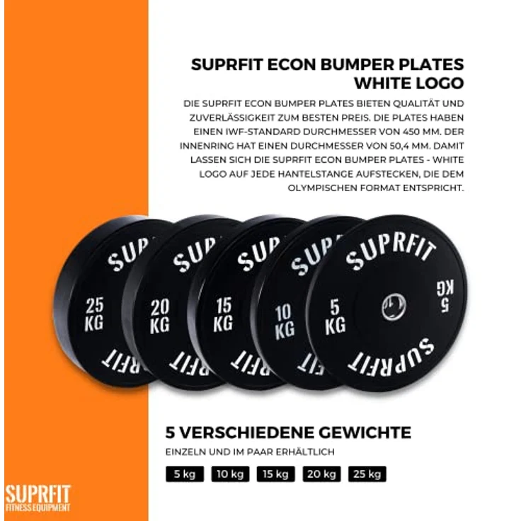 SF SUPRFIT Hantelscheiben 50 mm Gewichtsscheiben aus Vollgummigranulat, 5 kg, (2-tlg), Stoßabsorbierende Hantelscheiben 50mm, schwarz – Bild 6
