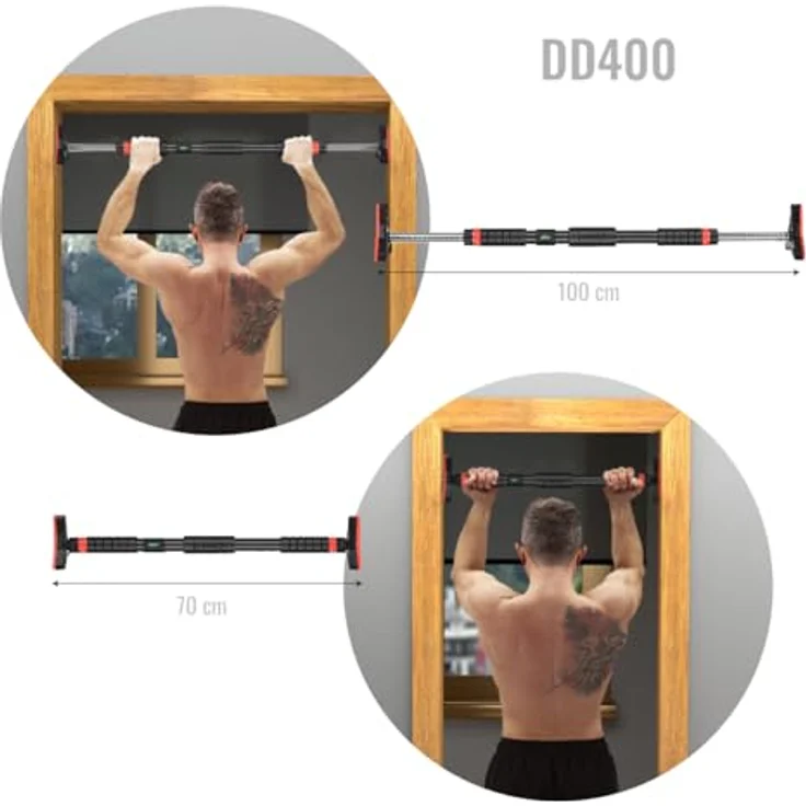 HMS DD400 Türreck Trainingsstange, Klimmzugstange 70-100 cm mit einfacher Montage ohne Bohren, rostfreies Edelstahl – Bild 4