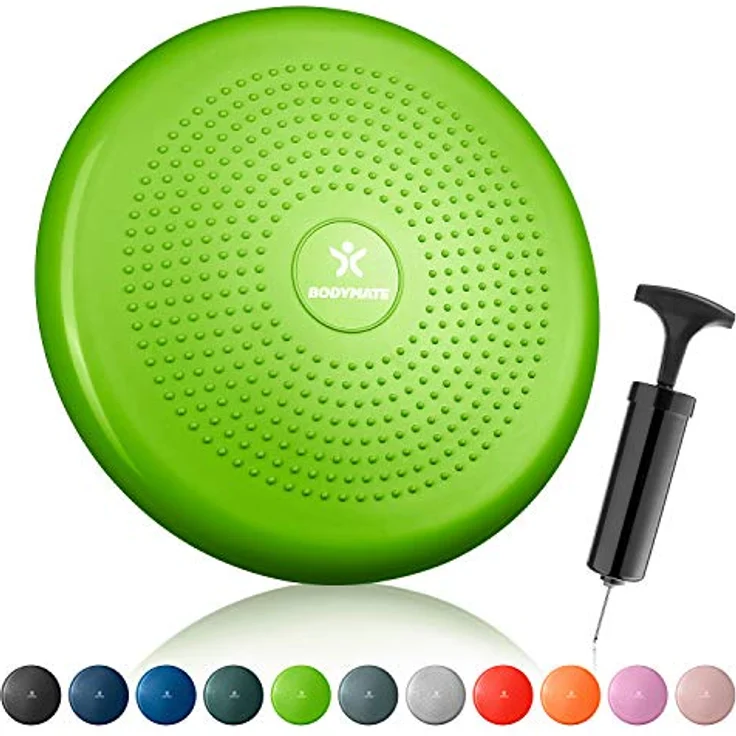 BODYMATE Ballsitzkissen inkl. Pumpe GRÜN 34cm Durchmesser - Balance-Kissen, Luftkissen, Balance Pad, Noppenkissen - Core-, Fitness-, Reha-, Koordinations- und Rückentraining – Bild 2