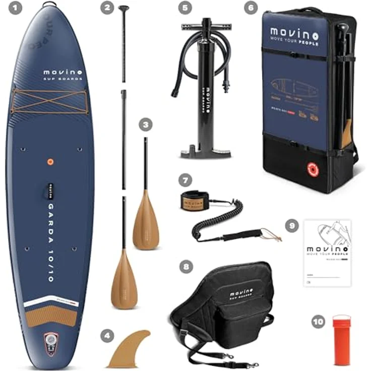 Movino SUP-Board MOVINO GARDA 2in1 Set, Allround mit 150 kg Traglast, 10'10", geschweißte Kanten, rutschfester EVA-Schaum, komplette Ausrüstung inkl. Kajaksitz, Rucksack, Pumpe, Paddel und Reparaturset – Bild 7