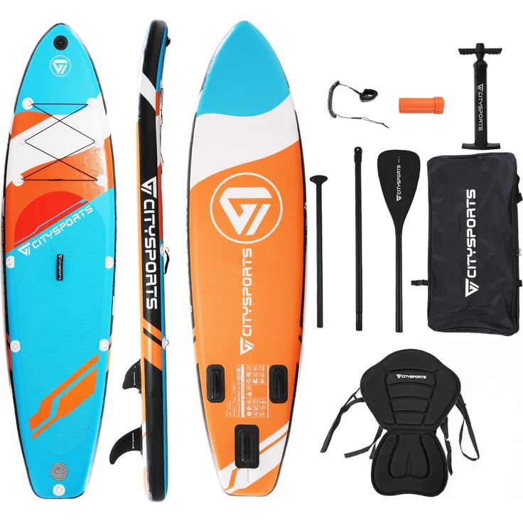 CITYSPORTS Stand Up Paddle Set 320x80x15 cm, aufblasbar bis 160 kg, stabil und leicht, inklusive Tragetasche und Paddel