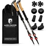 ALPIN LOACKER Teleskop Wanderstöcke Aluminium mit Korkgriff, ultraleichte und bruchsichere Nordic Walking Stöcke, verstellbar von 105 bis 135 cm, inkl. Zubehör und tragbarer Tasche, rot
