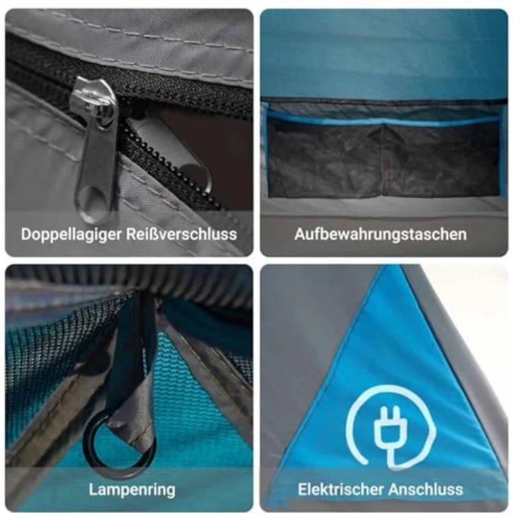 vidaXL Campingzelt 4 Personen, wasserdichtes Trekkingzelt mit Vorzelt und Insektenschutz, blau – Bild 5