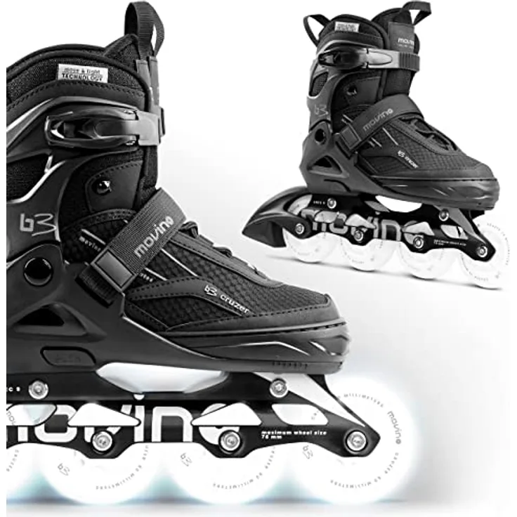 Movino Cruzer B3, Inlineskates mit leuchtenden LED-Rollen, ABEC-9 Kugellagern und Aluminium-Schiene, 4-stufig verstellbar
