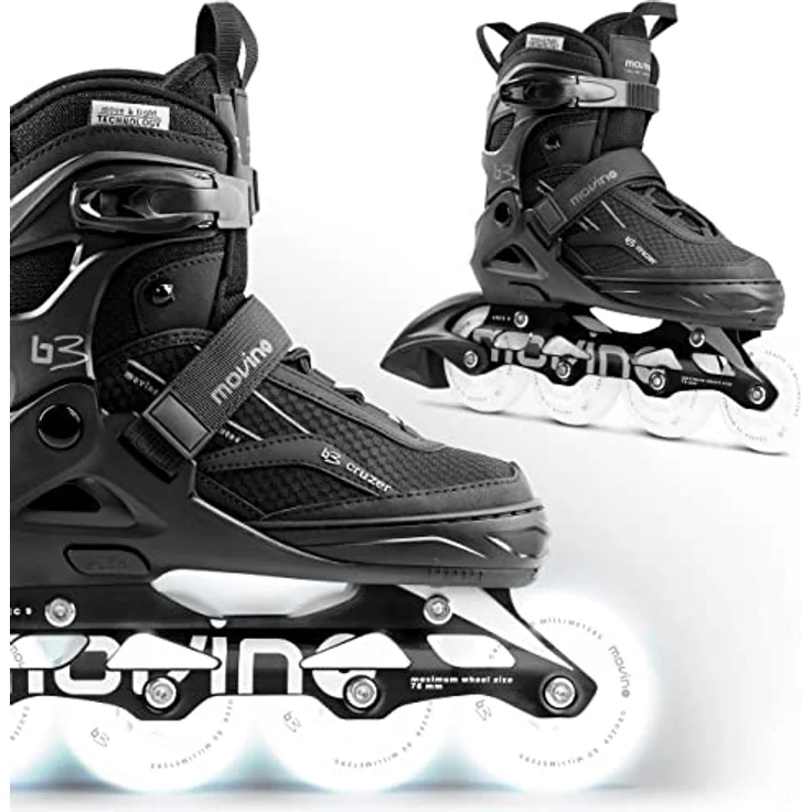 Movino Cruzer B3, Inlineskates mit leuchtenden LED-Rollen, ABEC-9 Kugellagern und Aluminium-Schiene, 4-stufig verstellbar – Bild 1
