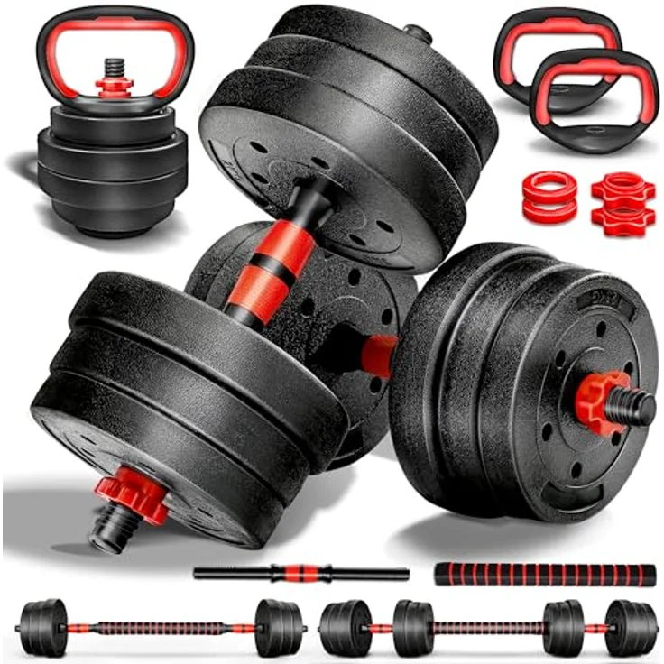 RE:SPORT 2 in 1 Hanteln Set mit Kettlebell 20kg, verstellbar, inkl. Kurzhantel & Langhantel, Sicherheitsverschlüsse & Verbindungsrohr – Bild 1