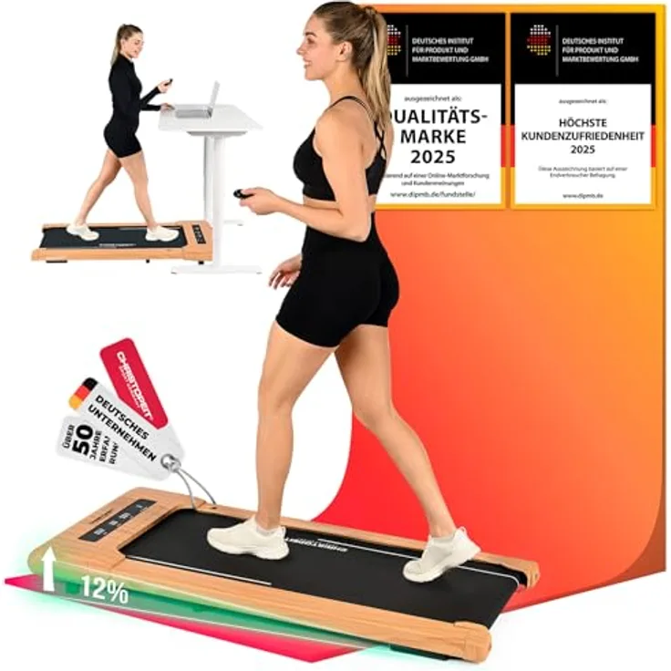 Christopeit Walking Pad 4.2, ultraflaches Laufband (11 cm), bis 6 km/h, 7 Programme, LED-Display, Fernbedienung, Bluetooth, Pulsmessung, kompatibel mit Kinomap/Zwift/Fithome, bis 120 kg, platzsparend