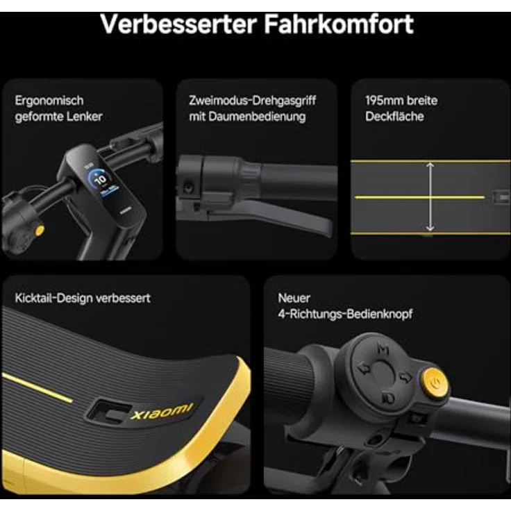 XIAOMI Electric Scooter 6 Ultra E-Roller, 12 Zoll Tubeless, 75 km Reichweite, 1200W, Vollfederung, IPX6, Yellow – Bild 6