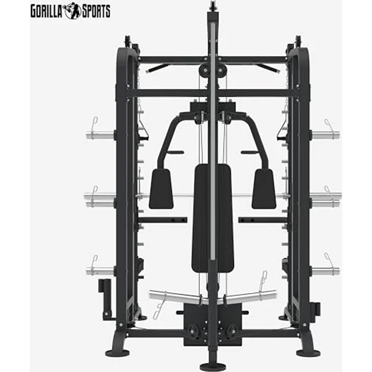 GORILLA SPORTS Kraftstation Multifunktionale, Power Rack, 50mm Stange, Latzug mit Kabelzuggriffen, 300 kg Max Gewicht - Fitnessstation, Smith Machine, Multi-Gym, Stahlrahmen – Bild 4