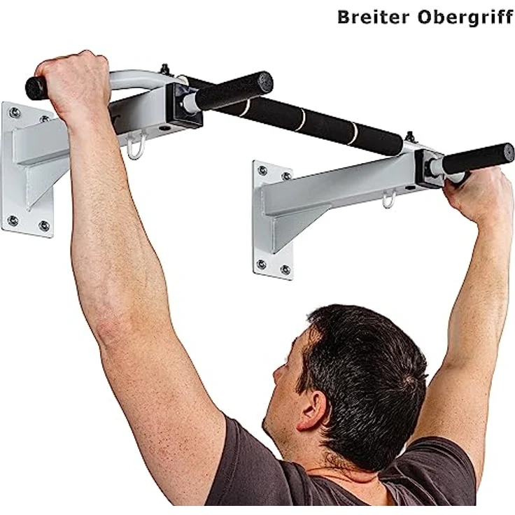 MOVIT® Profi Klimmzugstange zur Wandmontage, bis 350 kg, 4x rutschfeste Griffe + XXL Softgrip, 2x Ösen für Zubehör, schadstoffgeprüft, Schwarz, Türreck Reckstange Pull up bar – Bild 5