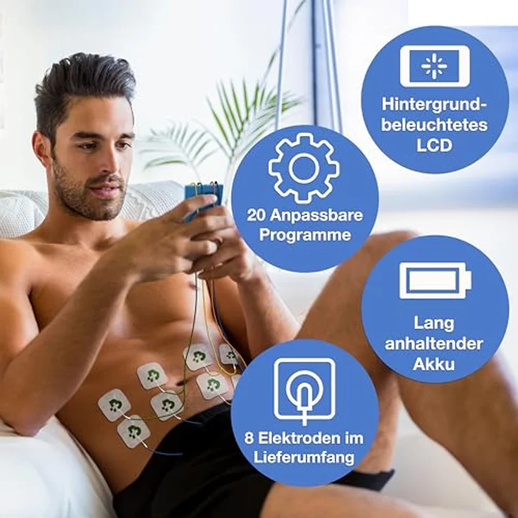 TESMED Max 7.8, Digital TENS-Massage + EMS Duo Elektrostimulationsgerät mit 4 Kanälen, für Muskelaufbau, inkl. 8 Elektroden, 125 Behandlungen – Bild 5