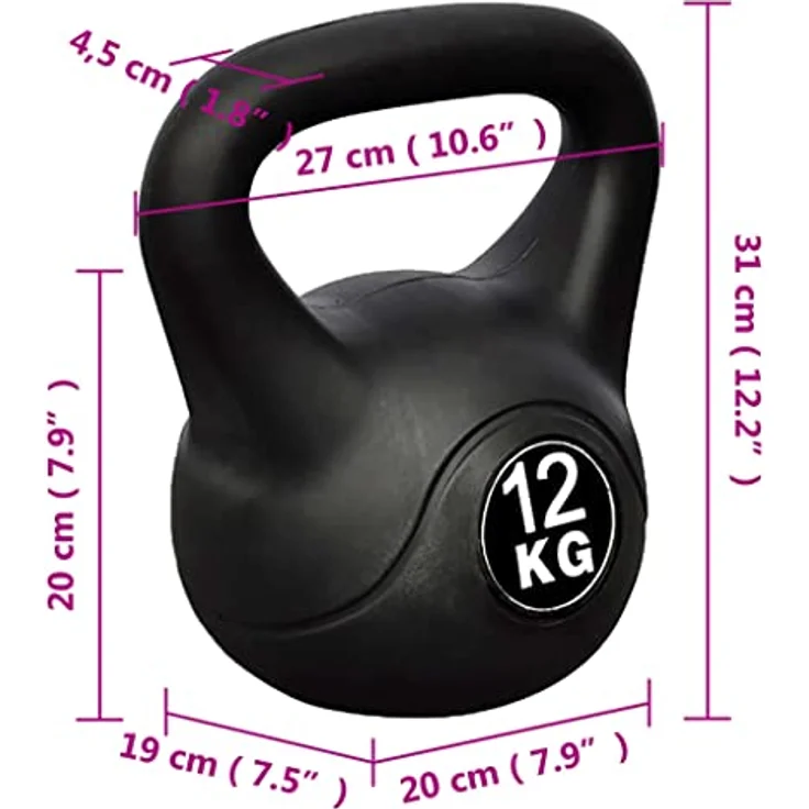 vidaXL Kettlebell Kugelhantel 12KG, Beton mit Kunststoffummantelung, wuchtige Ausführung – Bild 5