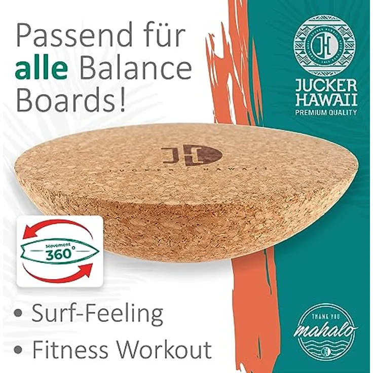JUCKER HAWAII Plank Ball für alle Balanceboards - Korkhalbkugel für Fitness Workout und Surf Training in Einem – Bild 4