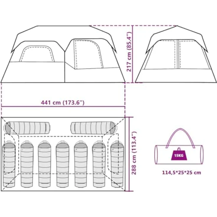 vidaXL Familienzelt 9 Personen, Wasserdichtes Campingzelt mit Quick-Release-System und Insektenschutz, Blau – Bild 3