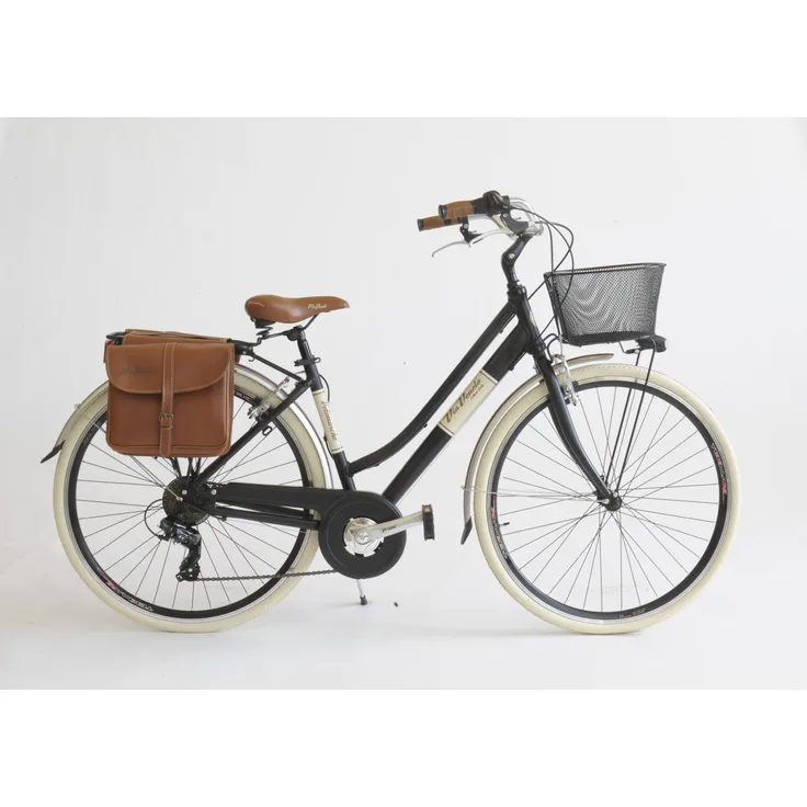 Via Veneto Cityfahrrad 28 Zoll 605 Aluminium Lady Schwarz, Retro-Design mit Vollausstattung