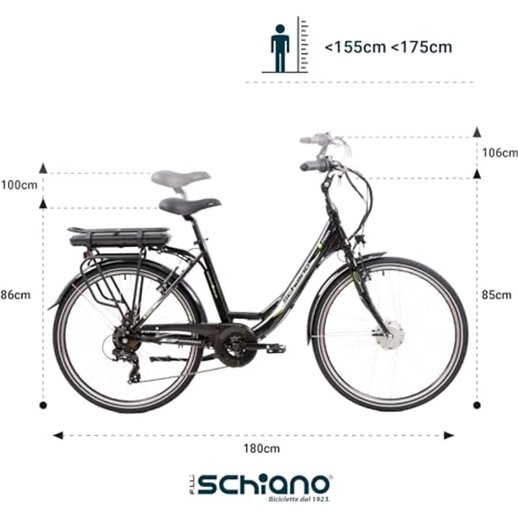 F.lli Schiano E-Moon 26 Zoll E-Bike Elektrofahrrad, Pedelec mit 250W Motor und 7-Gang-Getriebe, E-Citybike mit Frontmotor, Schwarz – Bild 3