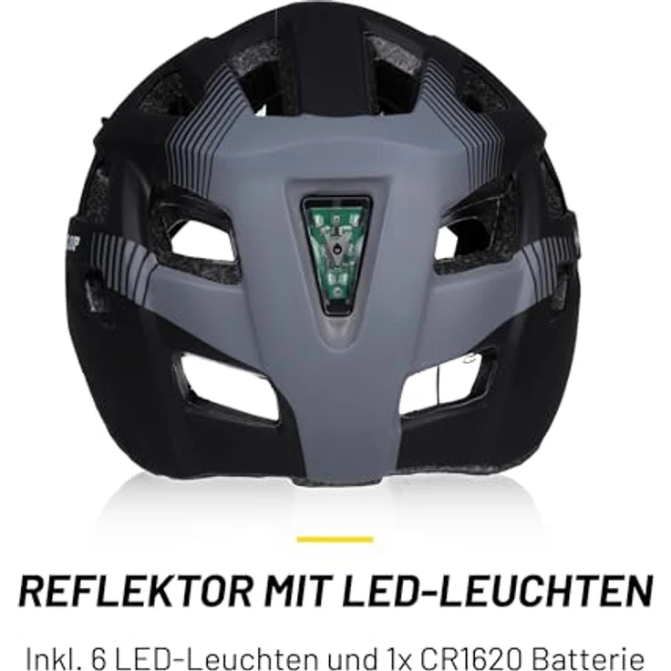 Dunlop Fahrradhelm Größe L, verstellbar 58-61 cm, mit LED-Beleuchtung und 3 Lichtmodi, Schwarz – Bild 3