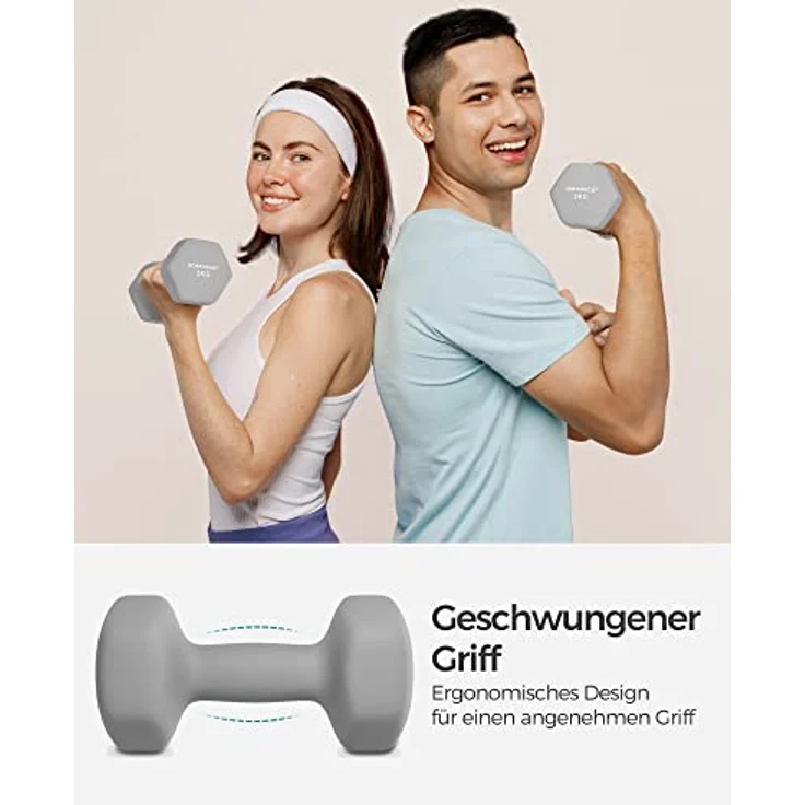 SONGMICS Hanteln, 2er Set, 2 x 5 kg, Hantelset, Kurzhanteln, Hexagon, Neopren-Beschichtung, Krafttraining, Workout, Fitnesstraining, für Zuhause, grau SYL910G01 – Bild 3